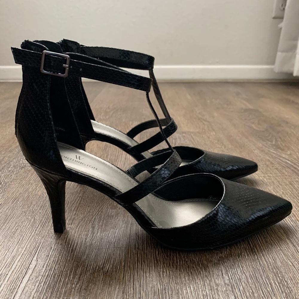 Worthington Black Faux Snake Skin Strappy Heels Size 9